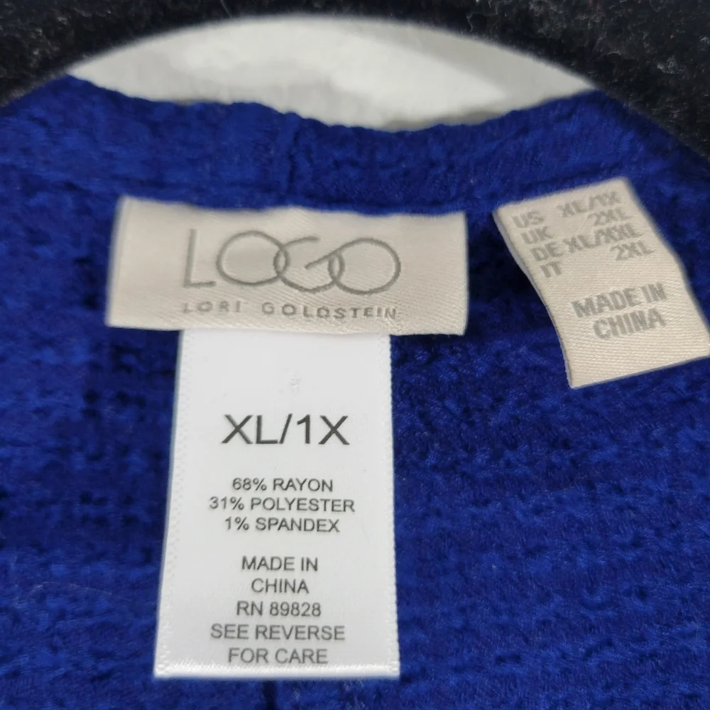 LOGO Lori Goldstein Evelyn casual blue striped waffle knit bolero cocoon sweater